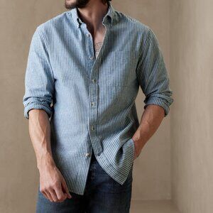 Banana Republic Factory Washed Oxford Shirt XL Blue stripes